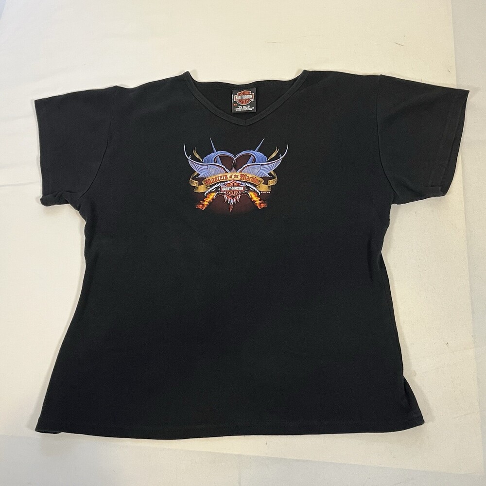 Vintage Harley Davidson Womens Shirt Top Peoria AZ Wings Shield Flames Biker 2XL